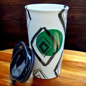 Starbucks Coffee Mug Ceramic Mug with Lid Abstract Geometric 10 Fl. Oz. (2014)
